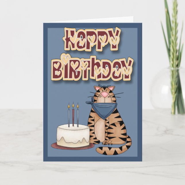 Carte Chat et gâteau Joyeux anniversaire (Devant)