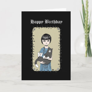 Carte Chat et Goth Girl Dark Art Déplaisant Joyeux anniv