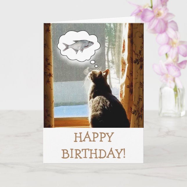 Carte Chat Et Poisson Anniversaire (Orchidée)