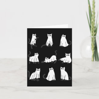 Carte Chat fantôme mignon dessin drôle d'Halloween chat 