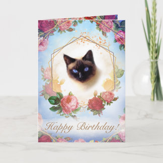 Carte Chat floral de rose d'été cérémoniel doré