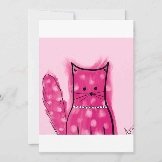 Carte Chat Fluffy Inspiré Rose (Devant)