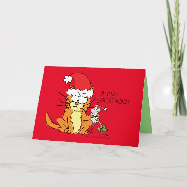 Carte Chat Funny Noël Cartographie mignonne souris souri (Devant)