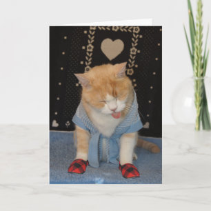 Carte Chat Funny personnalisable en peignoir Se tirer bi