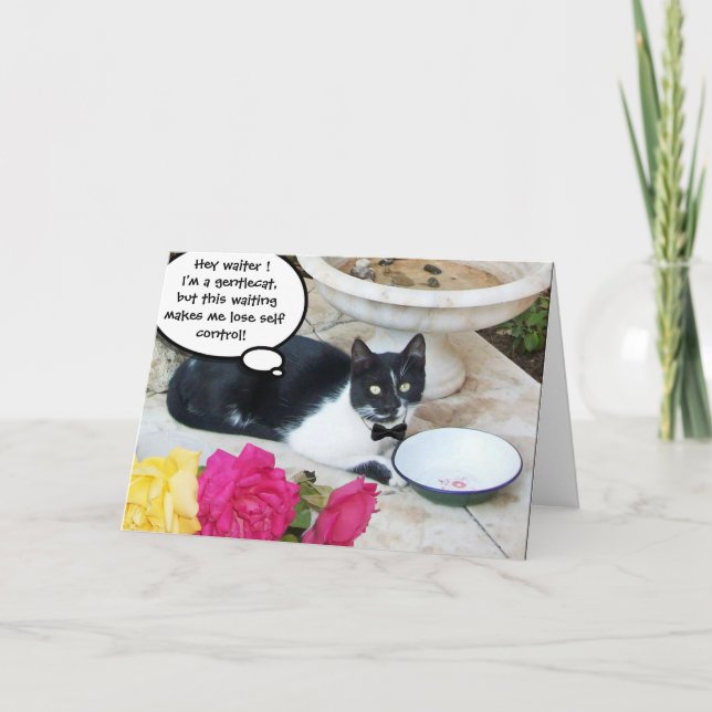 Carte CHAT GENTIL DANS LE RESTAURANT Joyeux anniversaire (Devant)