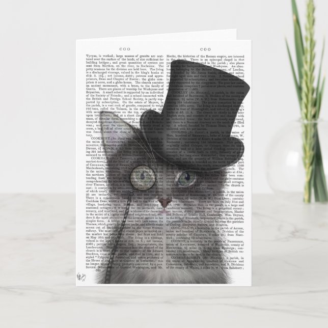 Carte Chat gris avec chapeau supérieur (Devant)