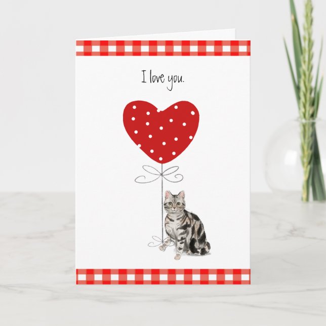 Carte Chat gris de la Saint-Valentin avec ballon en form (Devant)