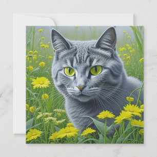 Carte Chat gris mignon avec Yellow Eyes Ai Art