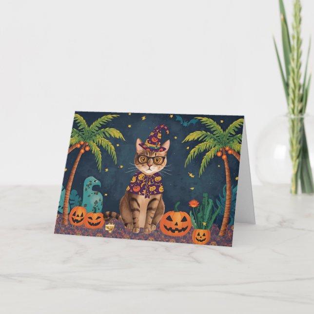 Carte Chat Halloween Tropical (Devant)