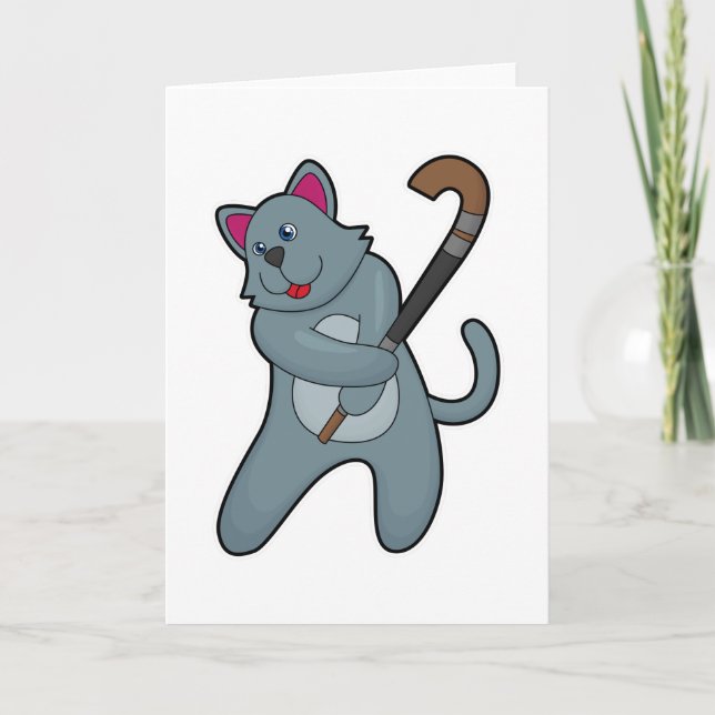Carte Chat Hockey avec bâton de hockey (Devant)