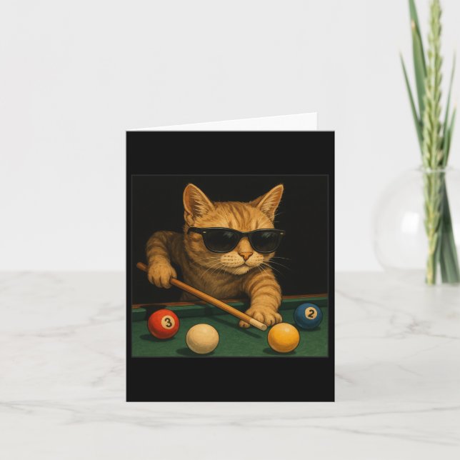 Carte Chat Jouer Billard De Piscine Dans Le Salon Cool F (Devant)