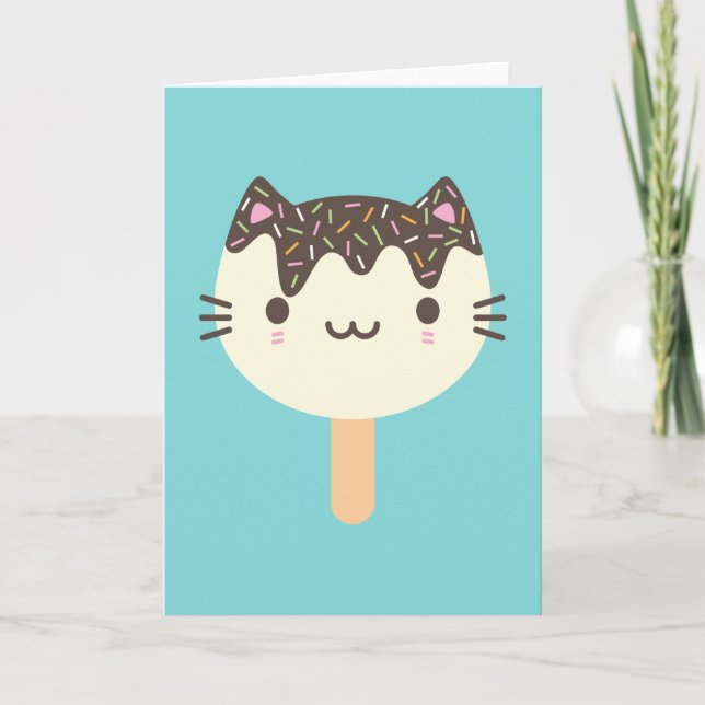 Carte Chat Kawaii Popsicle (Devant)