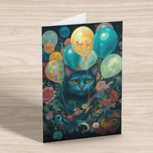 Carte Chat Kitty avec ballons d'anniversaire