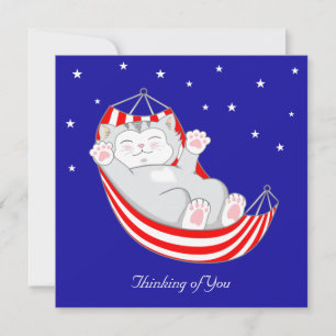 Carte Chat Kitty Vous Pensant avec des coeurs dans un ha