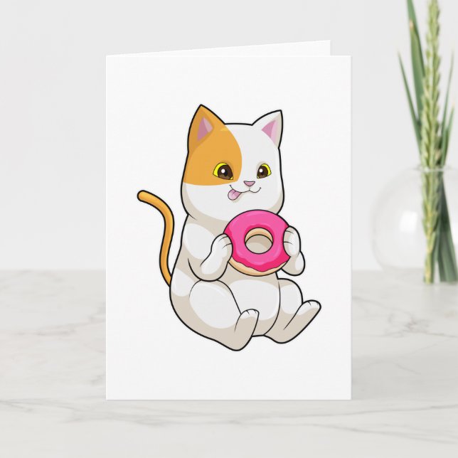 Carte Chat Mangeant un Donut (Devant)