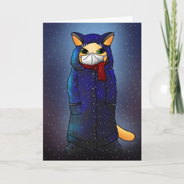 Carte Chat Masque Visage De Pluie De Nuit (Devant)
