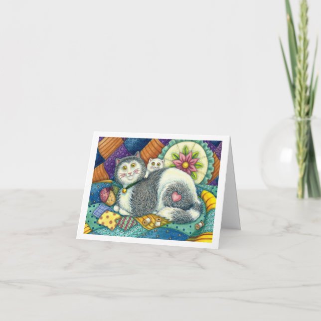 CARTE CHAT MÈRE & CUISINE, QUILTS EN PATCHWORK, PINCUSHI (Devant)