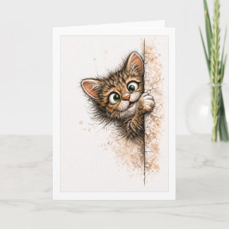 Carte Chat Mignon Curieux Plaid Minimaliste Aquarelle Fé