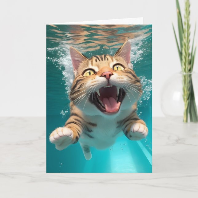 Carte Chat Mignon de Natation Plongeant Sous l'Eau dans  (Devant)
