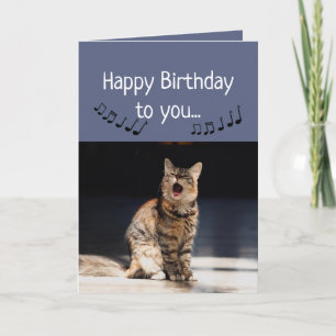 Carte Chat mignon drôle chantant Joyeux anniversaire