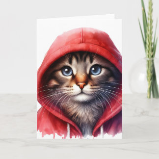 Carte Chat mignon en Sweat - shirt à capuche rouge Aquar