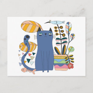 Carte "Chat mignon et oiseau"
