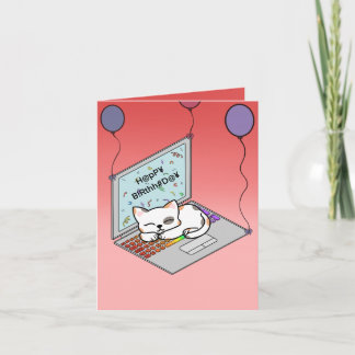 Carte Chat mignon sur un ordinateur portable d'anniversa