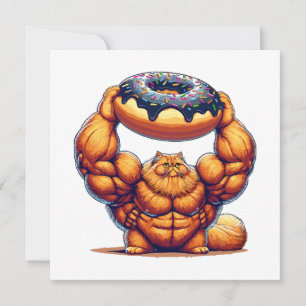Carte Chat Musclé qui Soulève un Beignet