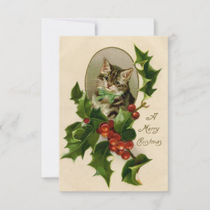 Carte Chat Noël Joyau Holly Kitten Art antique