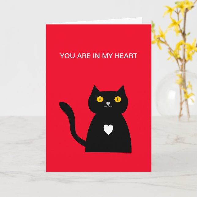 Carte Chat Noir Animal Domestique Cœur Vous êtes dans mo (Fleur jaune)