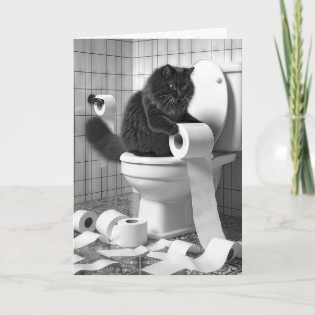Carte Chat Noir Anniversaire Déploiement d'un papier toi (Devant)