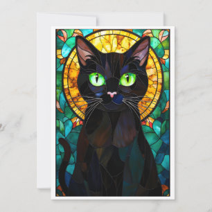 Carte Chat noir aux yeux verts de style vitrail charmant