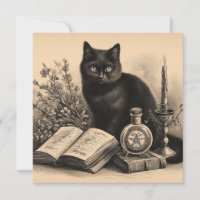 Chat noir avec livres Illustration vintage