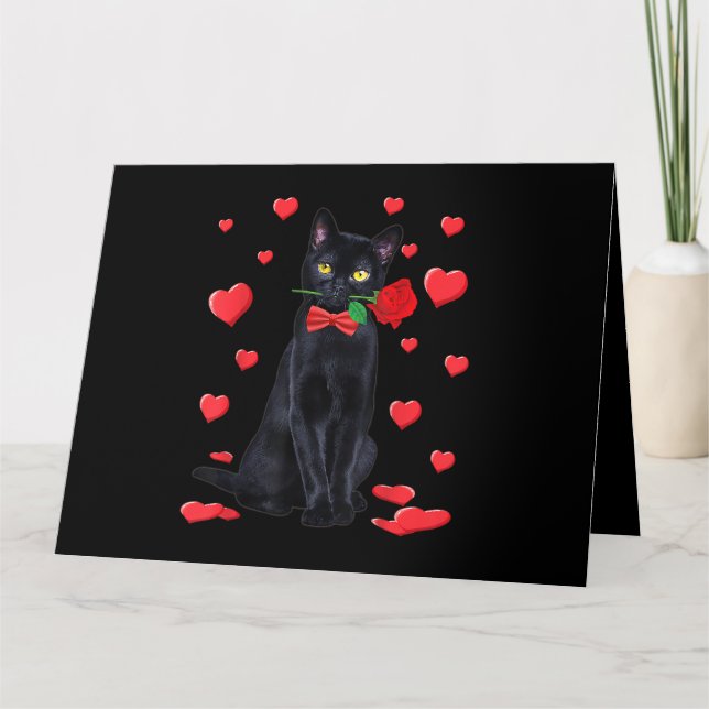 Carte Chat noir avec Rose Valentines Chemise Saint Valen (Devant)