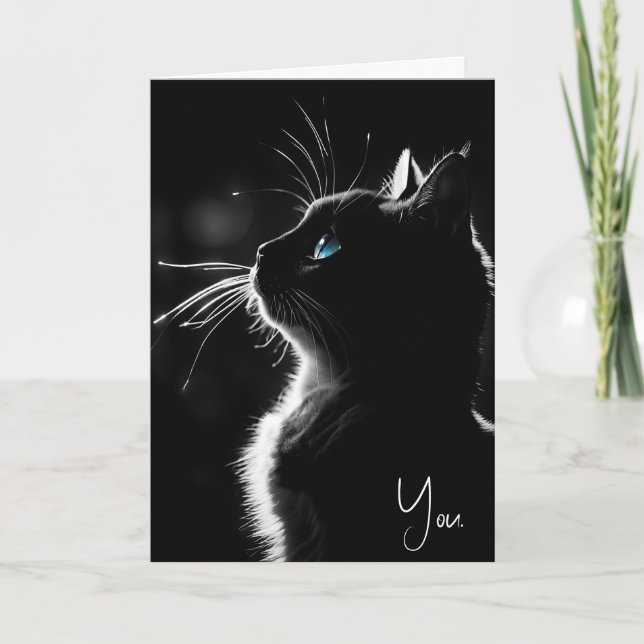Carte Chat noir brillant Merci (Devant)