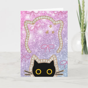 Carte Chat Noir Caché Qui Jette un Coup d'Œil Amoureux d