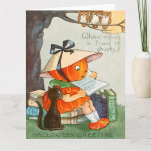 Carte Chat noir Chat Jack-o'-lantern Chouette Citrouille