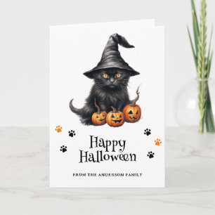 Carte Chat noir Citrouilles chauves-souris Pleine lune p