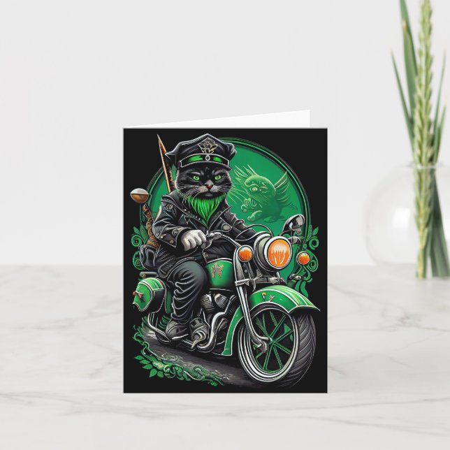 Carte Chat noir conduite vélo St. Patrick's Day (Devant)