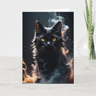 Carte Chat noir dans un brouillard de fumée Salutation b
