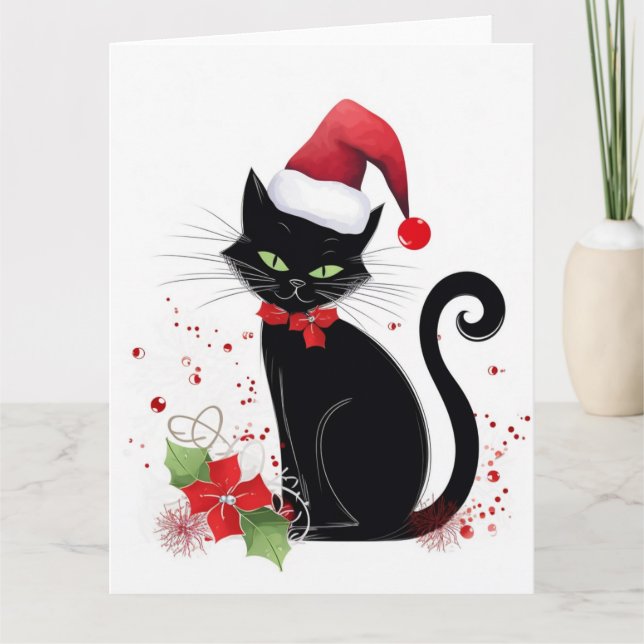 Carte Chat noir de fête (Devant)
