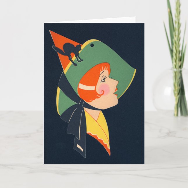 Carte Chat noir de sorcière d'art déco (Devant)