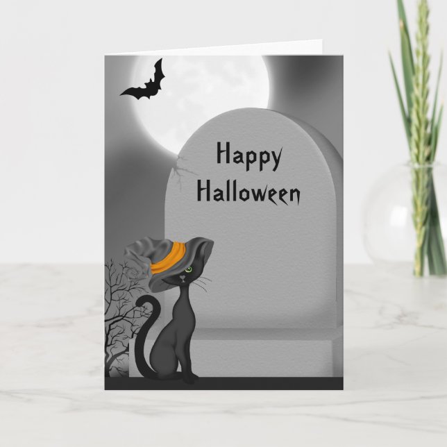 Carte Chat noir d'Halloween (Devant)