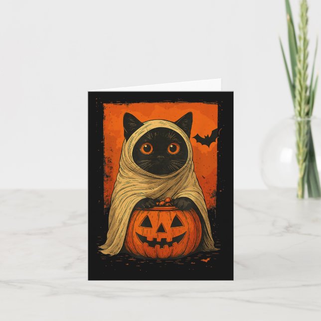 Carte Chat noir drôle Halloween Citrouille Fantôme Éffra (Devant)