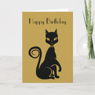 Carte Chat noir élégant Joyeux Anniversaire