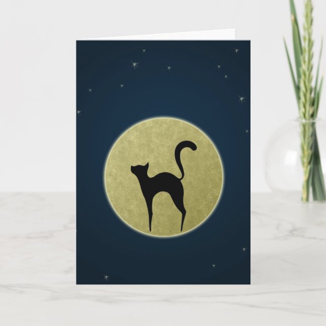 Carte Chat noir élégante silhouette et lune (Devant)