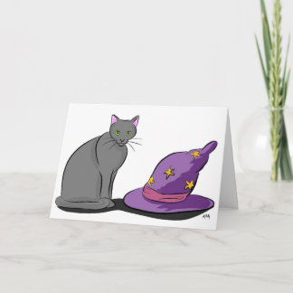 Carte Chat noir et Casquette de sorcière