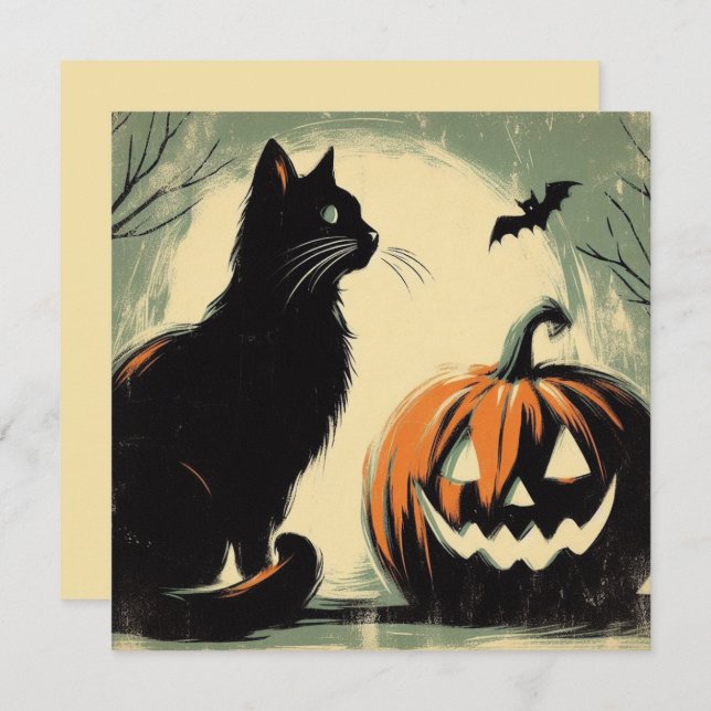 Carte Chat noir et citrouille d'Halloween (Devant / Derrière)