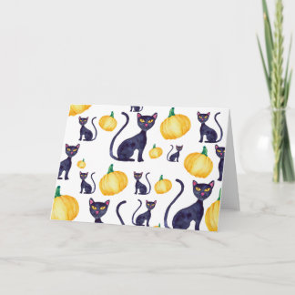 Carte Chat noir et citrouilles orange Halloween