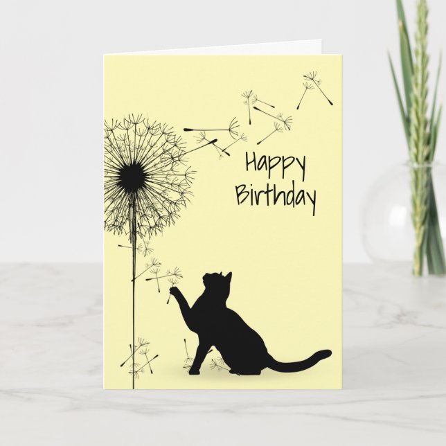 Carte Chat noir et Dandelion Anniversaire (Devant)